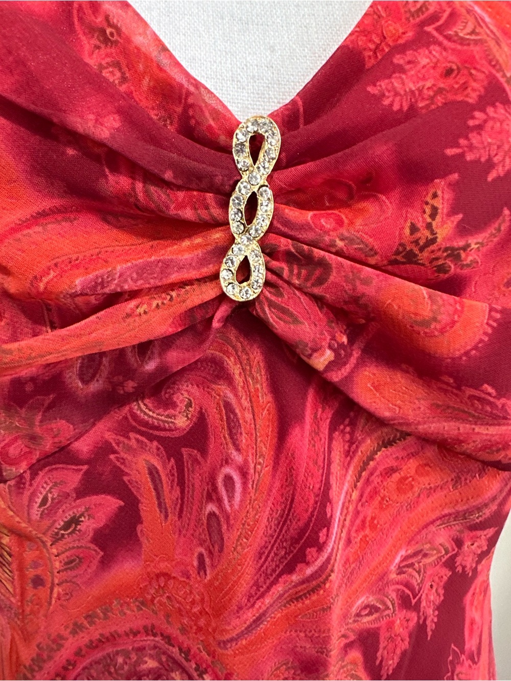 Vintage Patra Red Paisley Maxi Dress Sleeveless Formal Evening Sz 16 Y2K - Picture 4 of 8
